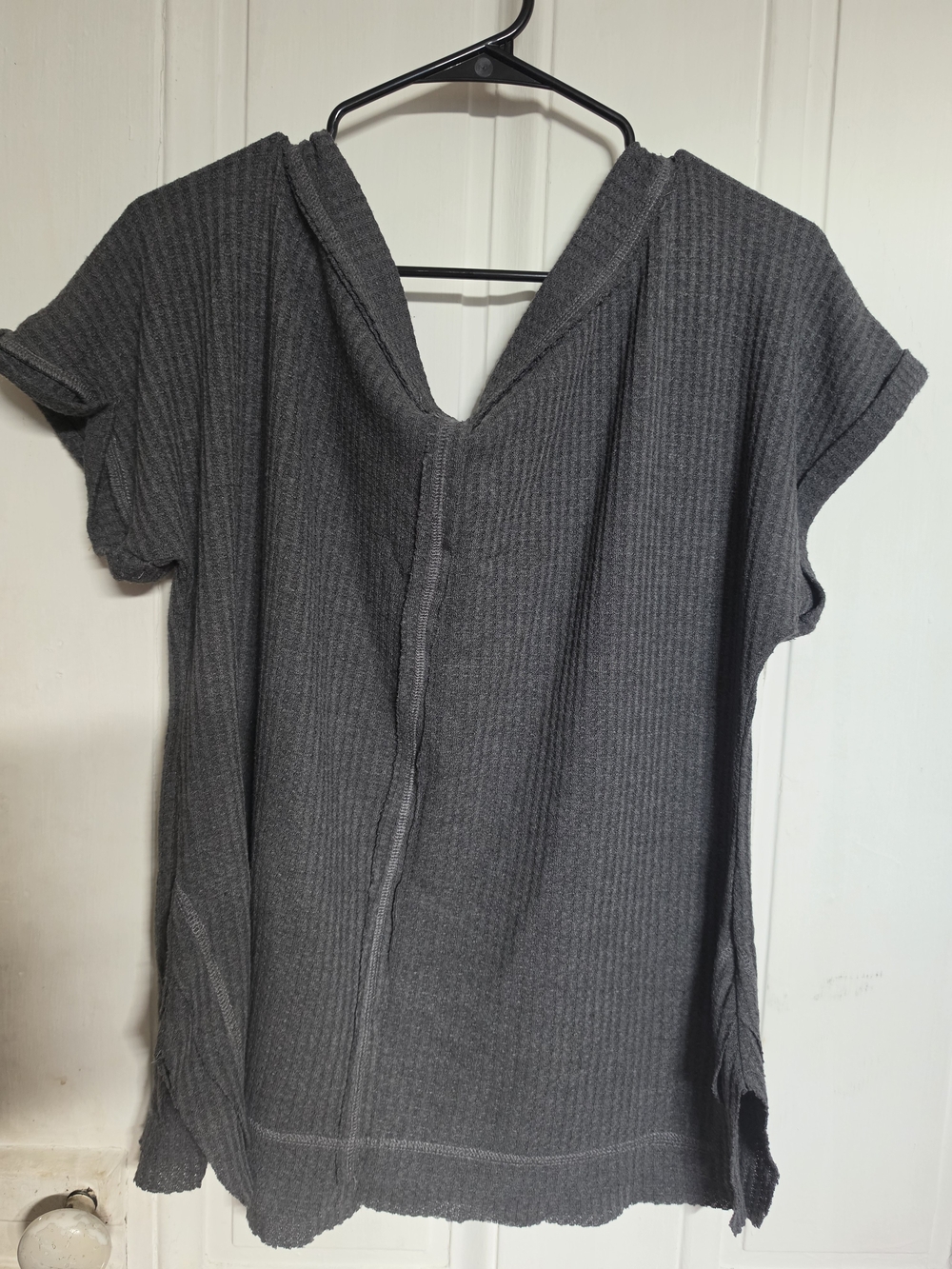 Women's Gray Waffle Short-Sleeve Top